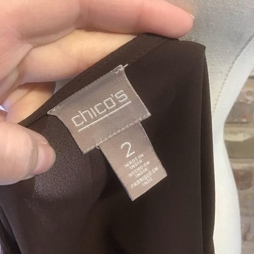 Chico’s Brown V-Neck Button Down Cold Shoulder Lo… - image 4